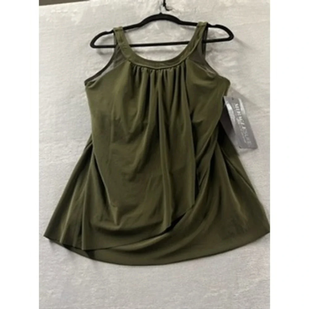 NWT Miraclesuit Ursula Tankini Top Nori Draped Scoop Neck Swimwear 14 $128